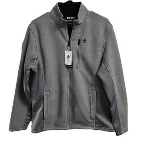 Izod Perform Mens Full Zip Sweater Jacket Fleece Lined Gray&Black Coat Sz. S NWT